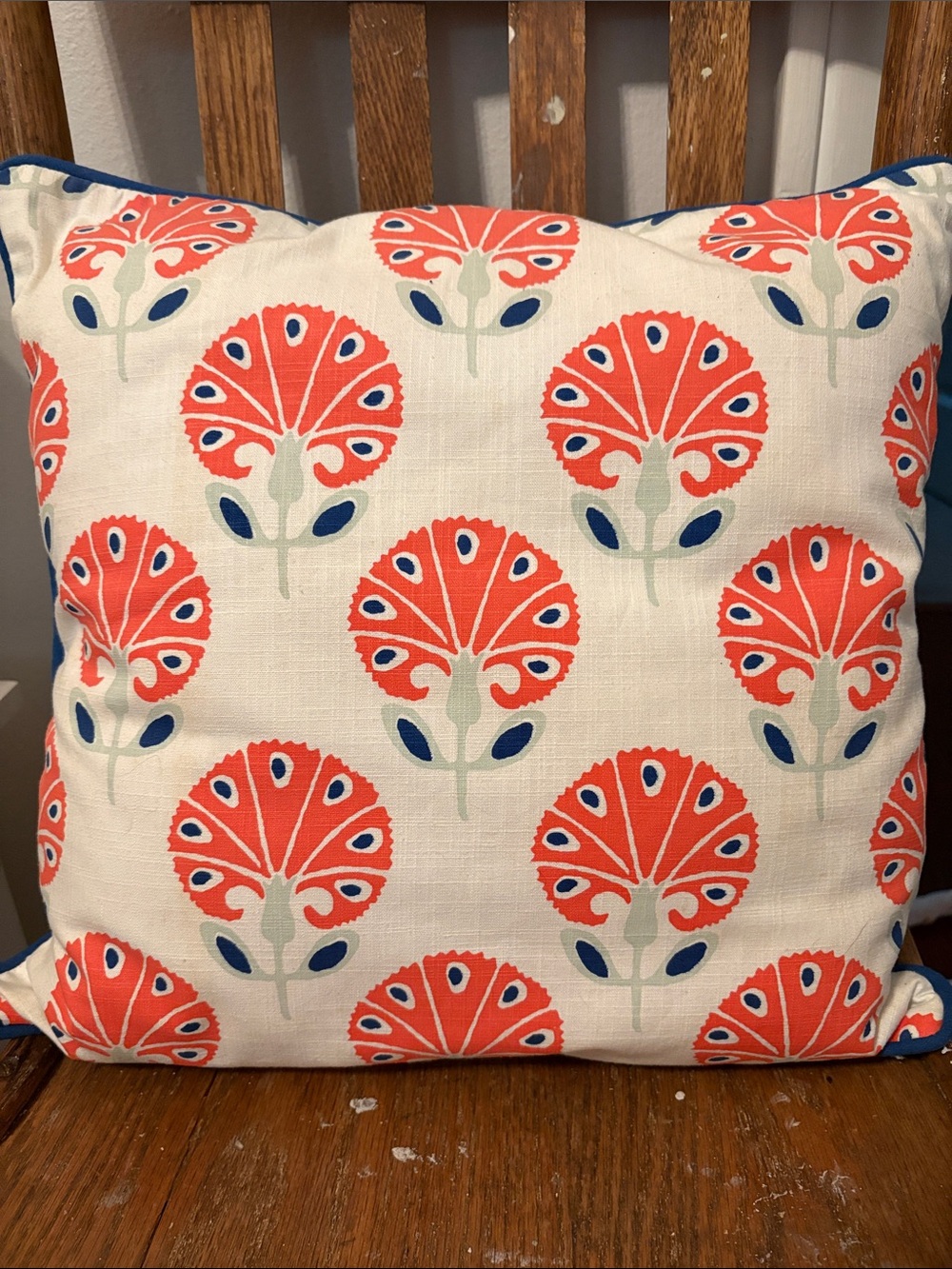 PB Dorm Floral Coral and Navy Decorative 16x16 inches Pillow